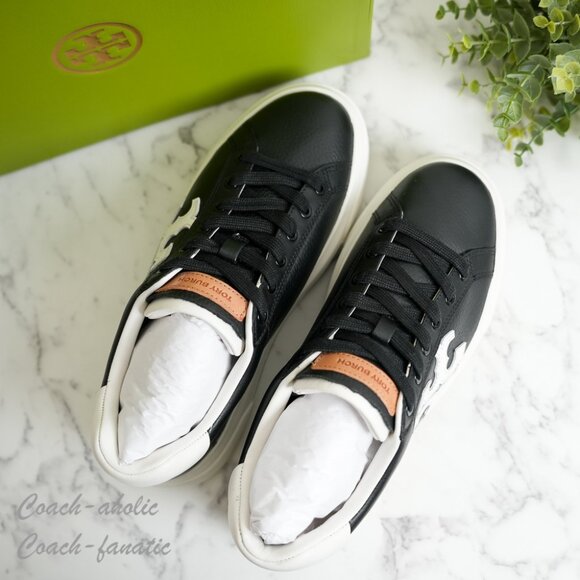 NIB Tory Burch Signature Color Block Platform Leather Sneaker Shoes in Black - Picture 4 of 12